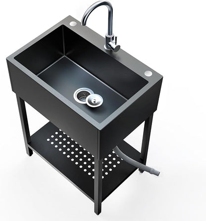 26" Freestanding Stainless Steel Utility Sink, Single Bowl Kitchen Sinks by HYBOKITCH