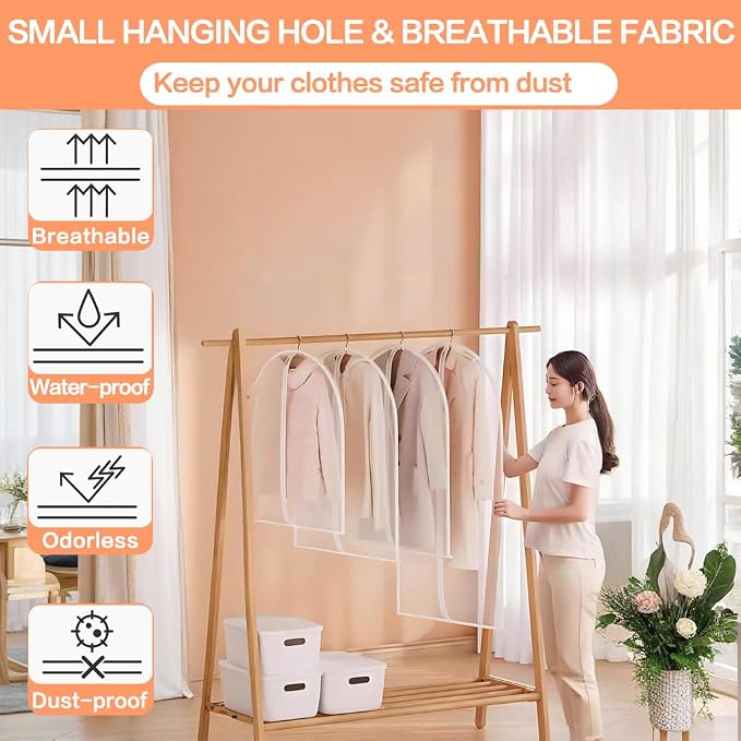 Clear Garment Bags for Hanging Clothes Travel Clothes Storage Bags Closet Cover - Image 5