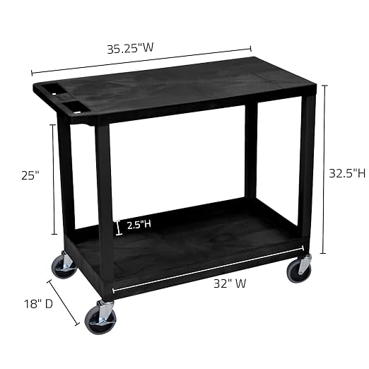 Luxor EC21-B, 2 Shelf Utility Cart, Tub and Flat Shelf Cart, 200 lb Capacity - Image 3
