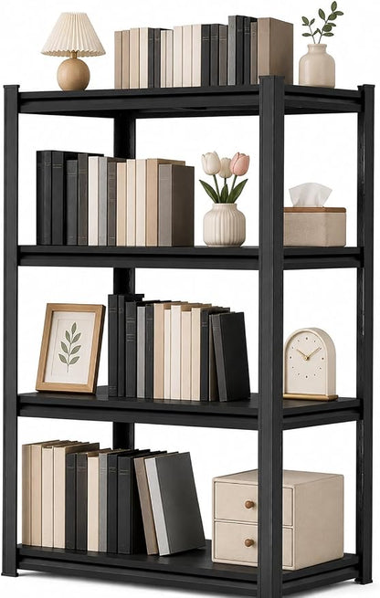 4 Tier Metal Bookshelf, Adjustable Tall Bookcase, Heavy Duty 2400 LBS Modern by BEESTMUEBLE