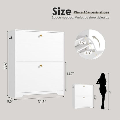 Nicetree Shoe Cabinet with 2 Flip Drawers, Modern Entryway Organizer, - Image 2