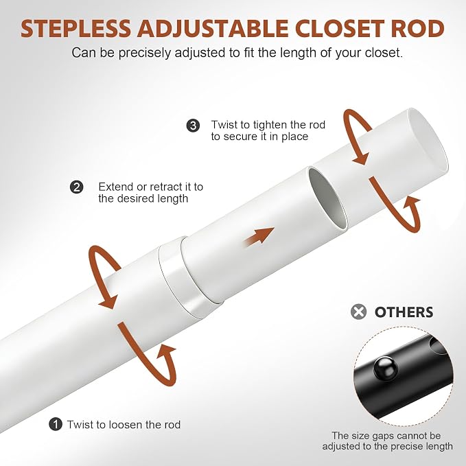 Closet Rods for Hanging Clothes, 17-70 Inch Stepless Adjustable Closet Rod - Image 2