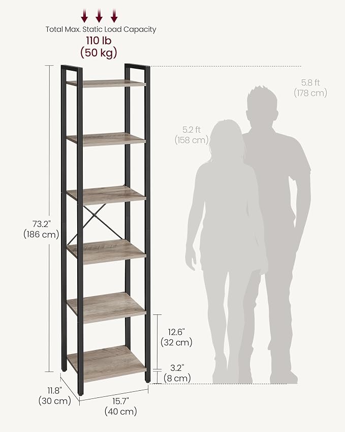 VASAGLE 6-Tier Bookshelf, Bookcase - Image 3