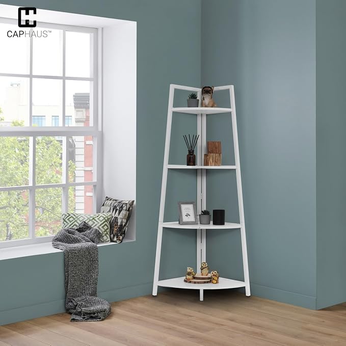 CAPHAUS 4-Tier Corner Shelf Stand, Tall Display Shelves, Ladder Corner Wood - Image 7