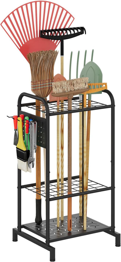 Garden Tool Organizer with Hooks Yard Tool Rack Heavy Duty Steel Yard Tool by PULIJIAJU