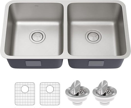 KRAUS Dex 33-inch Undermount 16 Gauge Stainless Steel Double Bowl Kitchen Sink by KRAUS