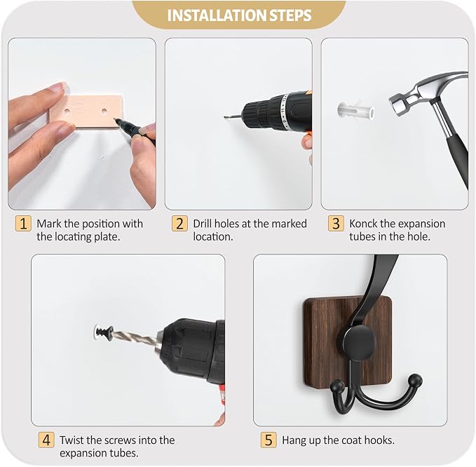 VIS'V Wooden 3 Prong Coat Hooks, Wall Mount, Heavy Duty - Image 7