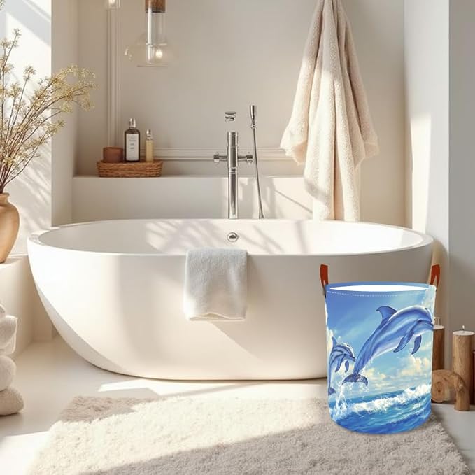 Laundry Baskets 15.7x19.7 Inch Large Dolphin Ocean Design Collapsible Laundry - Image 6