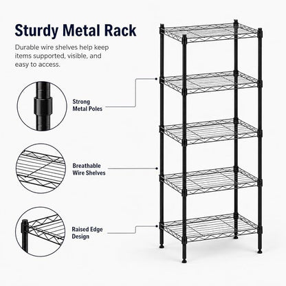 5 Tier Storage Shelves, Metal Wire Shelving Unit, Heavy Duty Adjustable Shelf - Image 6