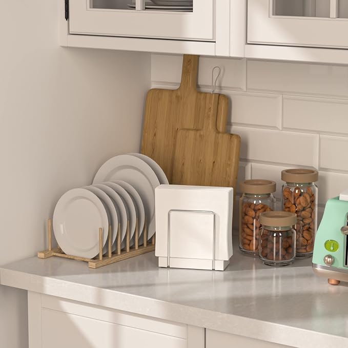 Napkin Holder for Table, Bamboo Iron Standing Napkin Dispenser for Kitchen - Image 3