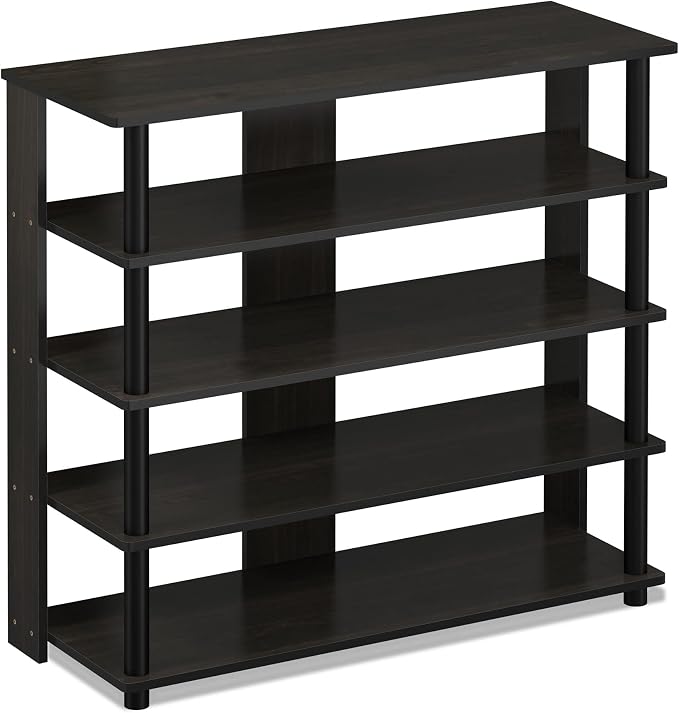Furinno Turn-N-Tube 5 Tier Wide Shoe Rack, Espresso/Black 32 Inch - Image 5