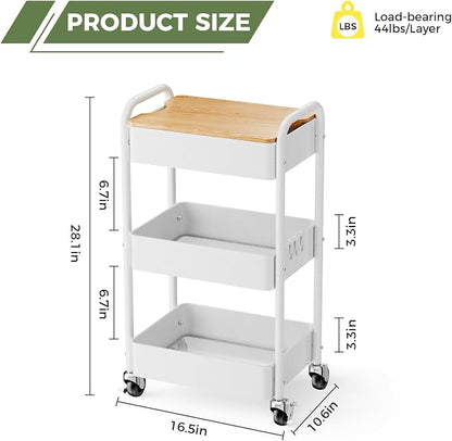 3 Tier Rolling Cart with Table top, Metal Rolling Utility Cart on Wheels - Image 4