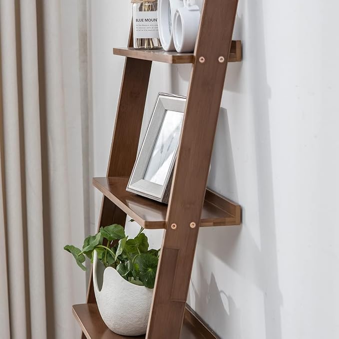 Maydear Bamboo Ladder Shelf Bookcase, 4-Tier Leaning Bookshelf Free Standing - Image 4
