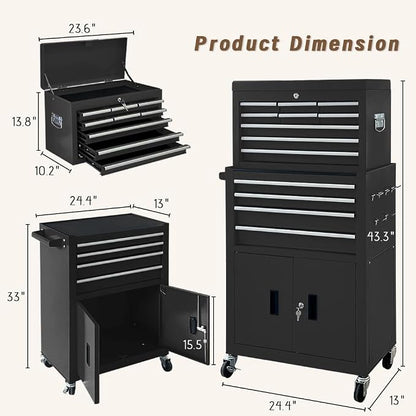13-Drawer Double Doors Handle Rolling Tool Chest, 2 in 1 Detachable Rolling - Image 3