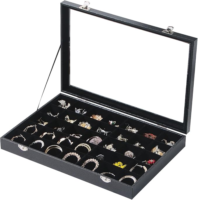 Coward Ring Earring Jewelry Organizer Box, 35 Grids Dustproof Display Holder by FocusOnJewelryDisplay15yrs