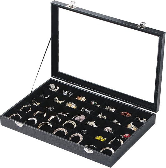 Coward Ring Earring Jewelry Organizer Box, 35 Grids Dustproof Display Holder by FocusOnJewelryDisplay15yrs
