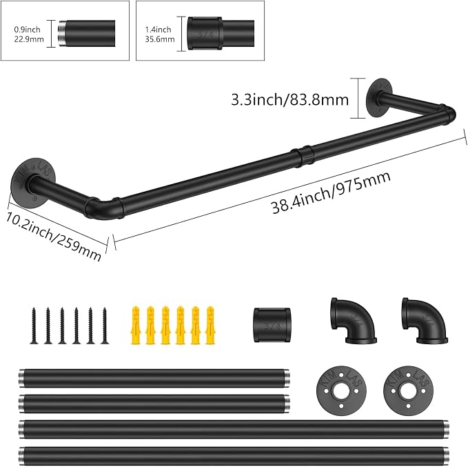 4 Pack Wall Mounted Clothes Rack, Heavy Duty Iron Garment Rack Bar - Image 4