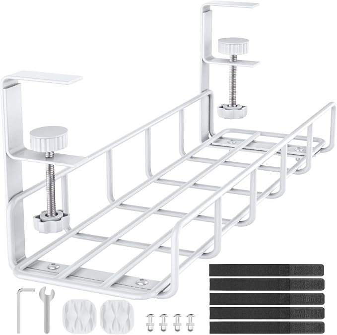15.7” Under Desk Cable Management Tray, No Drill Heavy Duty Steel Standing Desk by REFLYING