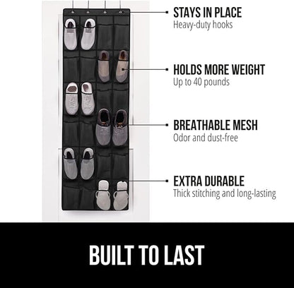 GORILLA GRIP Over the Door Shoe Organizer, 24 Large Breathable Mesh Pockets - Image 2