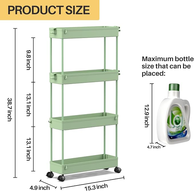 SPACEKEEPER Slim Rolling Storage Cart, 4 Tier Bathroom Cart Organizer, Mobile - Image 4