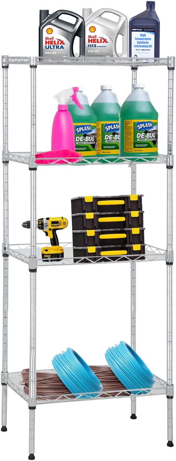 PayLessHere | 4-Tier Wire Shelf | 18"x12"x44" | Chrome | Adjustable Racks | by BestOffice