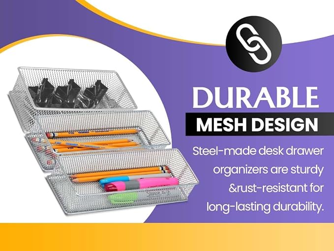 YBM HOME Silver Mesh Drawer Cabinet and or Shelf Organizer Bins, School Supply - Image 4