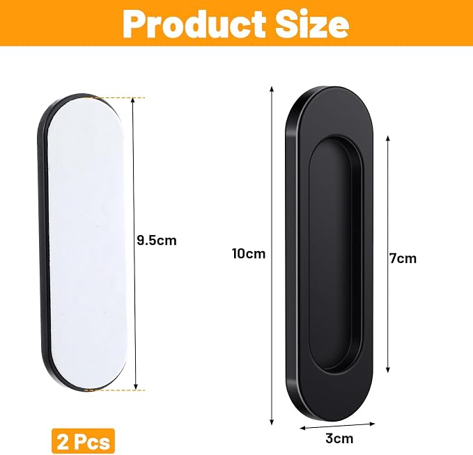 2 Pcs Self Stick Sliding Door Handles 4 '' Black Aluminum Alloy Adhesive Flat - Image 5