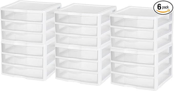 Sterilite 6-Pack Wide 3 Drawer Unit, Plastic Desktop Organizer by Sterilite