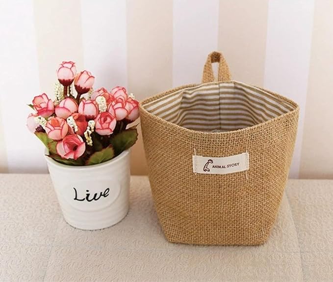 4 Pack Wall Hanging Storage Bags Hanging Storage Bags Cotton Linen Storage - Image 5