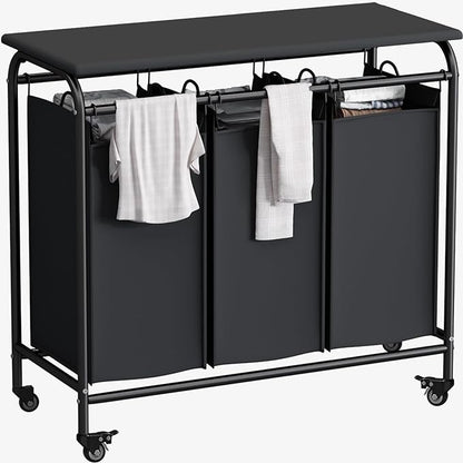 LINZINAR 3 Bag Laundry Basket Sorter Heavy Duty Rolling Lockable Wheels Laundry by LINZINAR