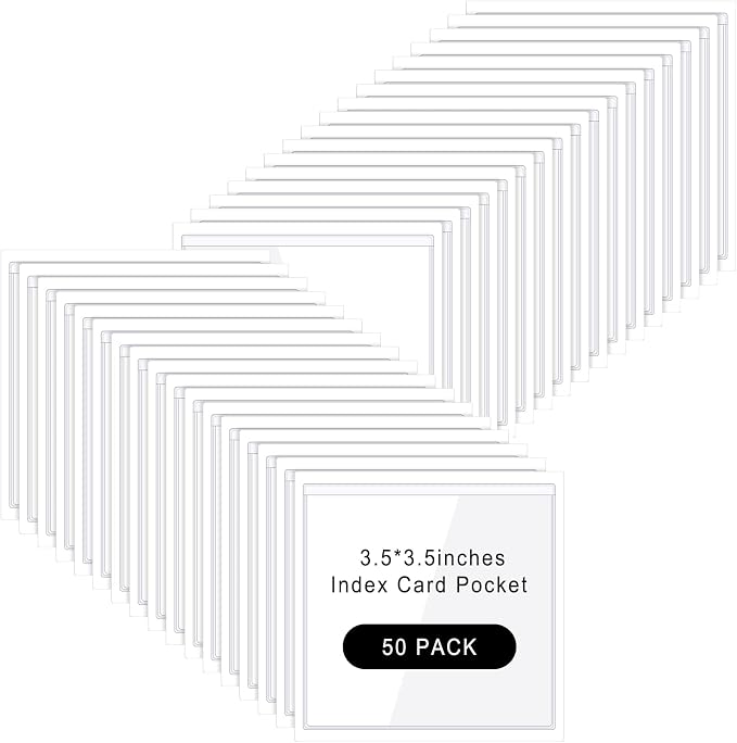 Glenmal 50 Pcs Self Adhesive Index Card Pockets | Clear Label Holder Plastic by Glenmal