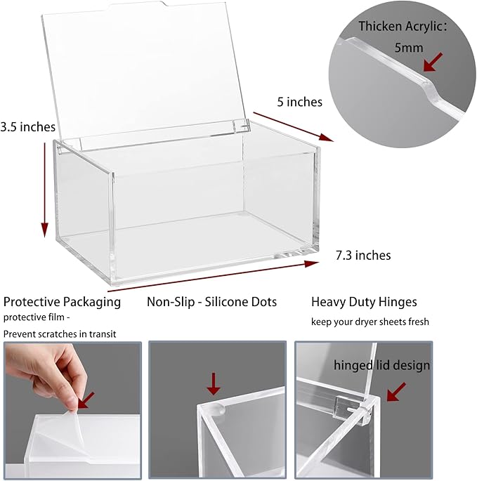 rejomiik Acrylic Dryer Sheet Holder Clear Dryer Sheet Dispenser Container Box - Image 6