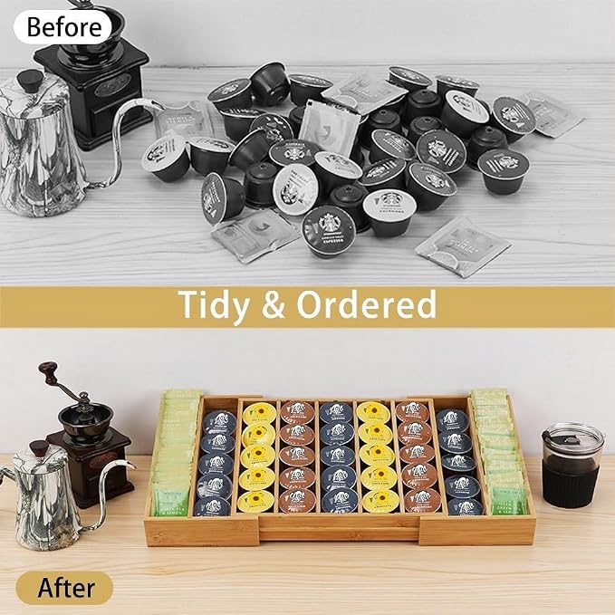 K Cup Holder Bamboo Coffee Pod Holder Drawer Organizer, Expandable K Cup Pod - Image 5