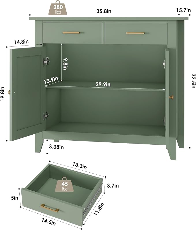 HORSTORS Farmhouse Kitchen Storage Cabinet, Small Buffet, Coffee Bar, 35.8"W - Image 3