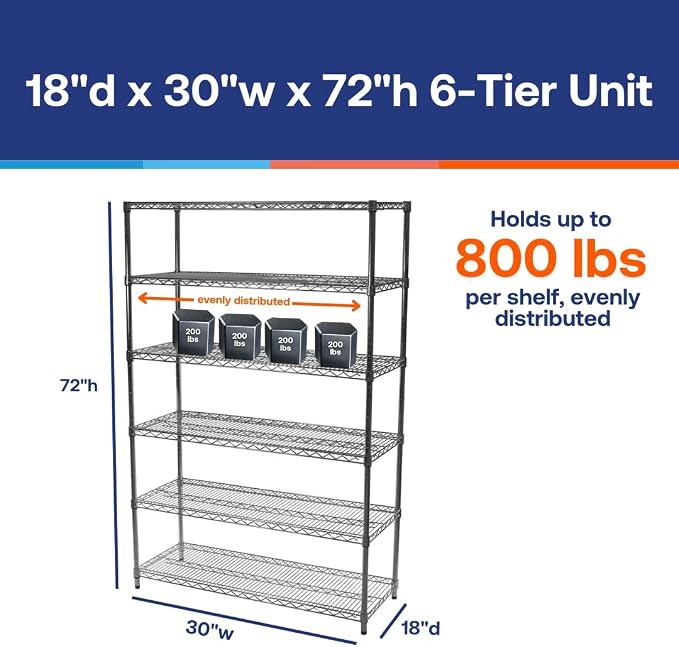 Shelving Inc. 18" d x 30" w x 72" h Chrome Wire Shelving - Image 6