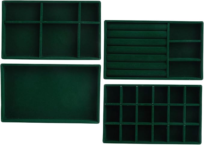 Framendino, 4 Pack Green Velvet Jewelry Trays Stackable Organizer Drawer by Framendino