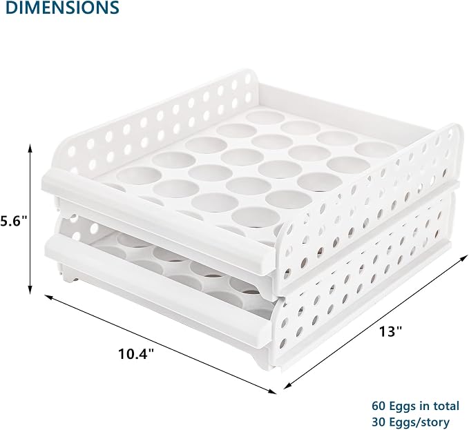 DEAYOU 60 Egg Drawer for Refrigerator, 2-Layer Stackable Egg Holder Storage - Image 2
