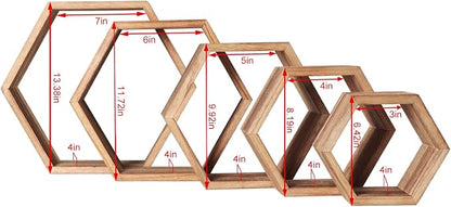 Hexagon Shelves, Floating Wall Shelf, Honeycomb Octagon Cube Shelves Wood | - Image 8