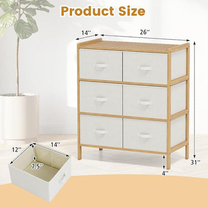 Giantex 6-Drawer Dresser for Bedroom, Bamboo Storage Tower - Image 3