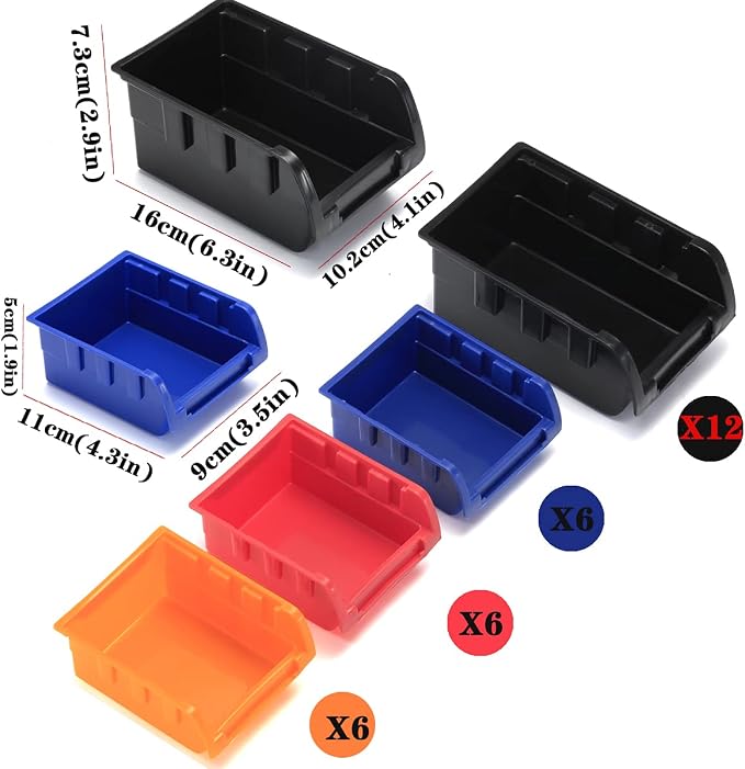 MULSAME Wall Mounted Storage Bins Parts Rack 4 Colors Bin Organizer Garage - Image 3