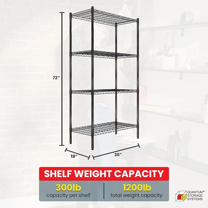 Quantum Storage Systems RWR72-1836LDBK Adjustable Wire Black Epoxy 4 Shelves - Image 3