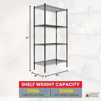 Quantum Storage Systems RWR72-1836LDBK Adjustable Wire Black Epoxy 4 Shelves - Image 3