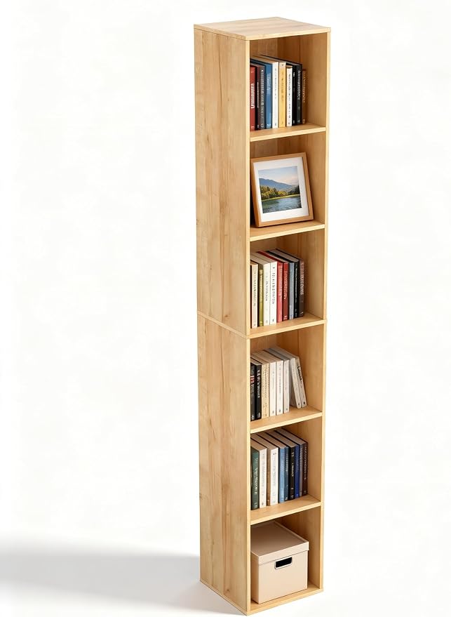 Cube Shelf Organizer, 6 Cube Oak Open Shelf, Freestanding 6-Tier Low Bookcase by NewBeth