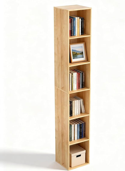 Cube Shelf Organizer, 6 Cube Oak Open Shelf, Freestanding 6-Tier Low Bookcase by NewBeth