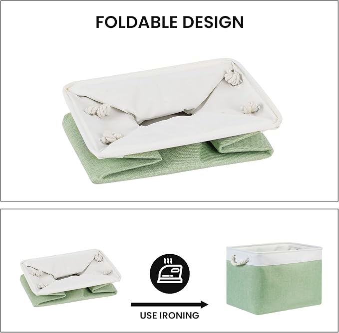 Bidtakay Baskets Fabric Closet Organizer Set of 2 Green Collapsible Storage Bins - Image 5