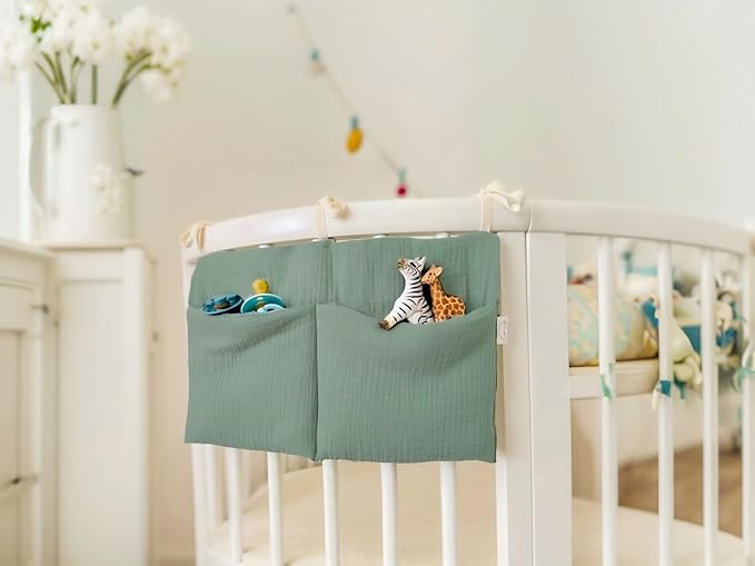 Cotton Baby Bedside Hanging Storage Bag, 2 Pockets Organizer - Image 4