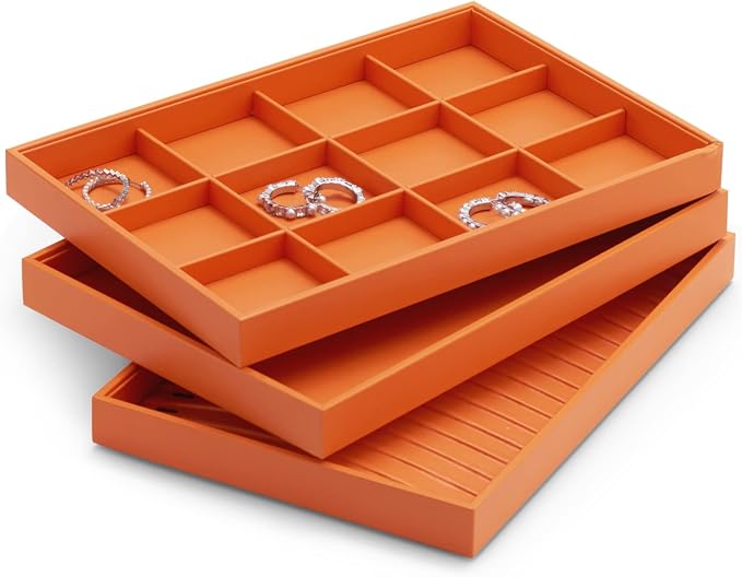 Oirlv Luxury Leather Jewelry Tray Orange Stackable Jewelry Drawer Organizer - Image 4