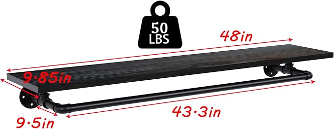 Black Clothes Rack 48in, Wall Mounted Garment Rack - Image 8