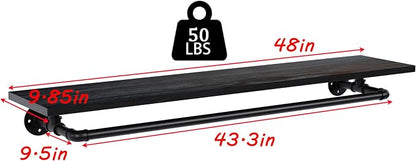 Black Clothes Rack 48in, Wall Mounted Garment Rack - Image 8