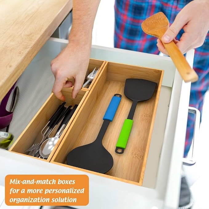 Bamboo Drawer Organizer Utensil Holder - Image 3